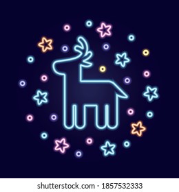 Neon deer vector illustration light banner