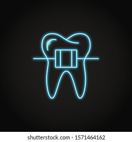 Neon dental braces icon in line style. Orthodontics equipment for teeth alignment symbol. Stomatology vector illustration.