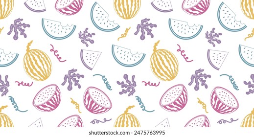 Neon design seamless pattern with watermelon slices. Cute watermelon on the Watermelon Day theme. It can be used for paper design, gift wrapping, textiles, etc.