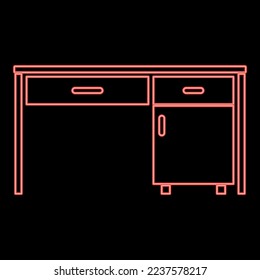 Neon desk Business office desk Written table Workplace in office concept red color vector illustration image flat style light
