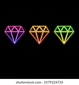 Neon diamond icon. Bright neon jewelry sign, jewelry.