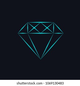 Neon diamond on  black background. Vector illustration.