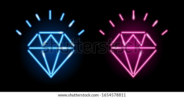 黒い背景にネオンダイヤモンドのアイコン 宝石用の青とピンクのクリスタルのロゴ 宝石 高級品 ファッションコンセプト ベクター画像10 Epsイラスト のベクター画像素材 ロイヤリティフリー