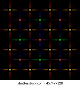 Neon diamonds. Pattern or background of multicolored neon stars on a black background