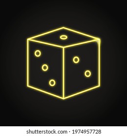 Neon Dice Icon In Line Style. Probability Theory Symbol. Vector Illustration.