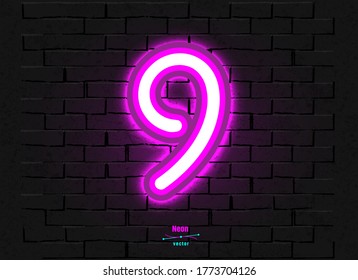 Neon digit on a brick vector backround. Contains mesh