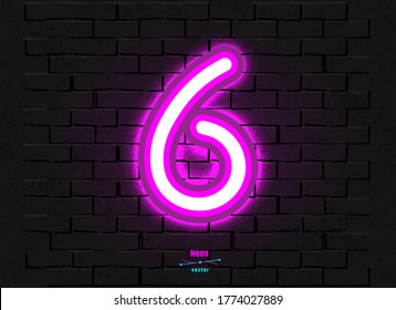 Neon digit on a brick vector backround. Contains mesh