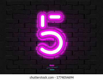 Neon digit on a brick vector backround. Contains mesh