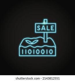Neon digital land icon in line style. Virtual property symbol. Vector illustration.