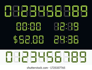 Neon Digital Numbers Digits Clock Display Electronic Green Light Font Price Labels.
