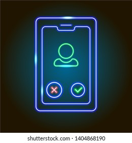 neon digital smartphone screen with calling icon isolated