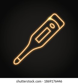 Neon digital thermometer icon in line style. Temperature measurement. Vector illustration.