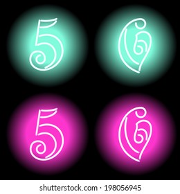 Neon digits set. Illustration clip art. Gradient mash