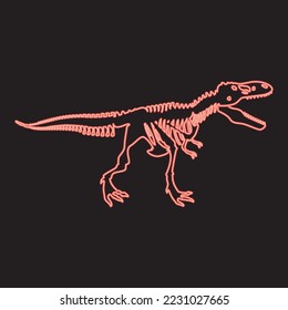 Neon dinosaur skeleton t rex red color vector illustration image flat style light