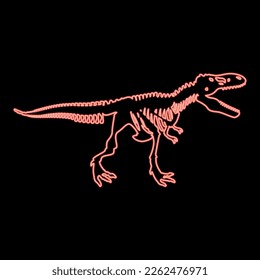 Neon dinosaur skeleton tyrannosaurus rex bones silhouettes red color vector illustration image flat style light