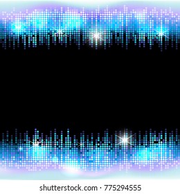 Neon disco party shine frame with empty space for text, vector mosaic background, well organized layers
