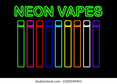 Neon disposable vapes, vape vector graphics for shops and advertising