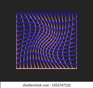 Neon distorted and glitched laser grid on dark background like in 80s-90s arcade computer video games. Synthwave/ vaporwave/ retrowave aesthetic.
