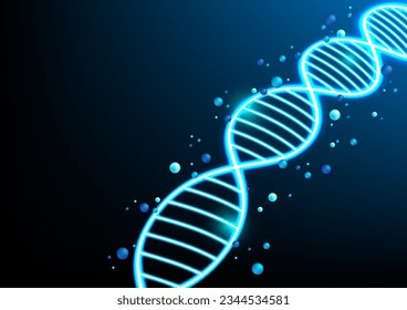 Neon DNA molecule on dark blue background. Abstract clinic genetic biotechnology and science technology vector illustration.