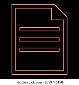 Neon document icon black color in circle outline vector illustration red color vector illustration flat style light image