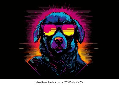 Neon Dog, 80s style t-shirt vector illustration