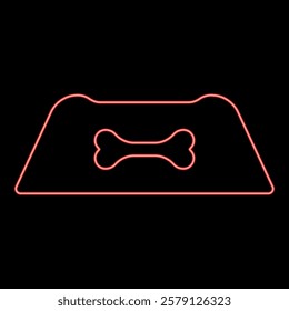 Neon dog bowl for water pet plate feed concept red color vector illustration image flat style