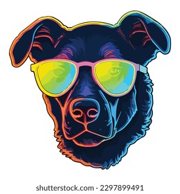 Neon Dog In Glasses Flat Icon Isolated On White Background