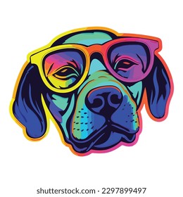 Perro De Neón En Gafas Icono Plano Aislado En Fondo Blanco