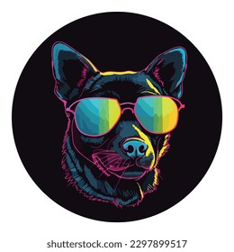 Neon Dog In Glasses Flat Icon Isolated On White Background