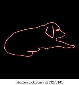 Neon dog lie on street pet lying on ground relaxed doggy icon black color vector illustration flat style simple imagein circle round red color vector illustration image flat style light