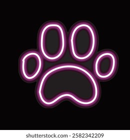 neon dog paws isolated on black background. dog paw icon with glowing neon lines. Vector illustration