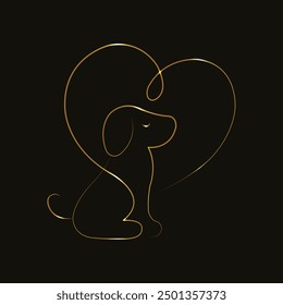 Neon dog. Pet love. Dog love. Line art. Glowing neon line. Heart with dog. Isolated on black background. Puppy and heart. Dog - friend of human. Love to the animals. Paw print. Pet affection. Canine.
