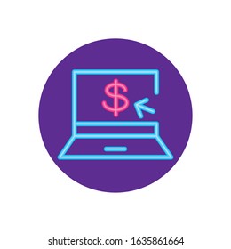 Neon dollar sign inside computer design of Shopping commerce market store shop retail buy paying banking and consumerism theme Vector illustration