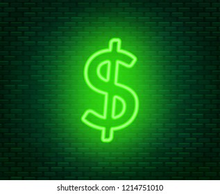 Neon dollar sign on a dark background. Wealth, Success concept.