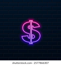 Neon dollar symbol on dark background. 3d illustration.