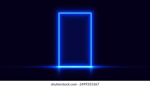 Puerta de neón, portal brillante azul, arco futurista, fondo de puerta mágica. Ilustración vectorial.