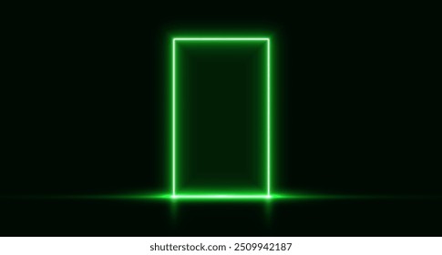 Neon door, green glowing portal, futuristic arch, magic gate background. Vector illustration.