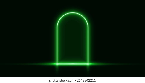 Puerta de neón, portal brillante verde, arco futurista, fondo de puerta mágica. Ilustración vectorial.