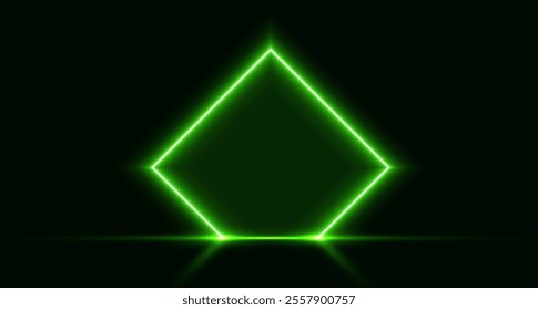 Neon door, green glowing portal, futuristic rhombus, magic gate background.