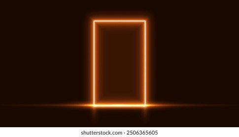 Neon door, orange glowing portal, futuristic arch, magic gate background. Vector illustration.