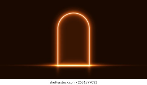 Neontür, orangefarbenes leuchtendes Portal, futuristischer Bogen, Zaubertor-Hintergrund. Vektorgrafik.