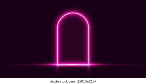 Neon door, pink glowing portal, futuristic arch, magic gate background. Vector illustration.