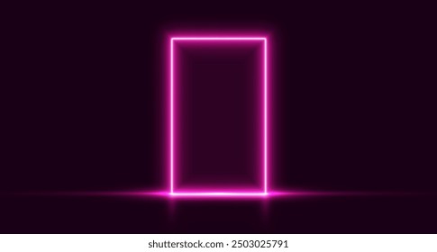 Neon door, pink glowing portal, futuristic arch, magic gate background. Vector illustration.