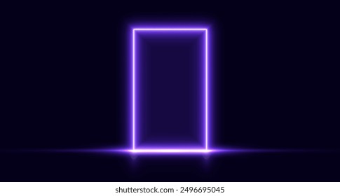 Neon door, purple glowing portal, futuristic arch, magic gate background. Vector illustration.