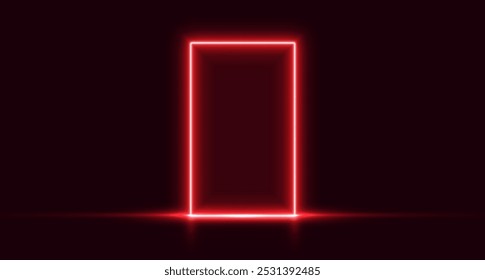 Neon door, red glowing portal, futuristic arch, magic gate background. Vector illustration.