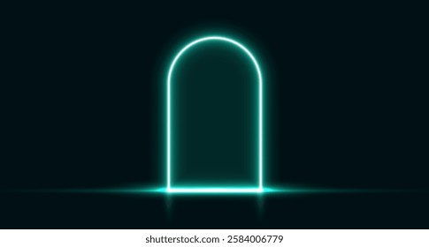Neon door, teal glowing portal, futuristic arch, magic gate background.