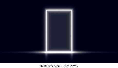 Neon door, white glowing portal, futuristic arch, magic gate background.