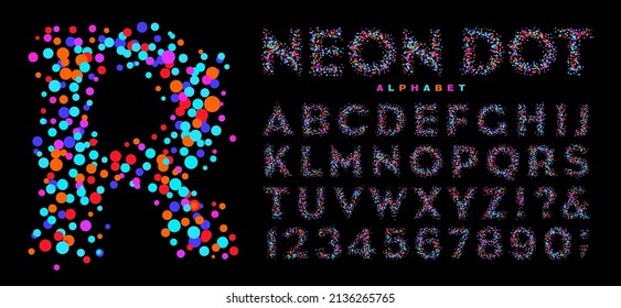 Neon Dot Alphabet Is A Sans Serif Alphabet Built From Brightly Neon Colored Dots