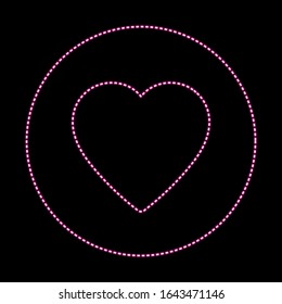 Neon dot heart in pink color. Vector illustration of heart consisting of neon dot on the dark background