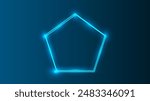 Neon double frame in pentagon form with shining effects on dark blue background. Empty glowing techno backdrop. Vector illustration